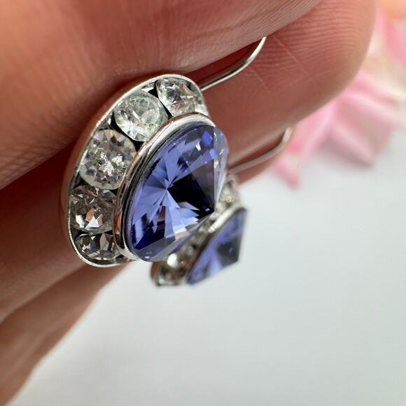 Vintage Rivoli Crystal Headlight Halo Stud Earrings Purple Sparkling Dazzling - Picture 5 of 12